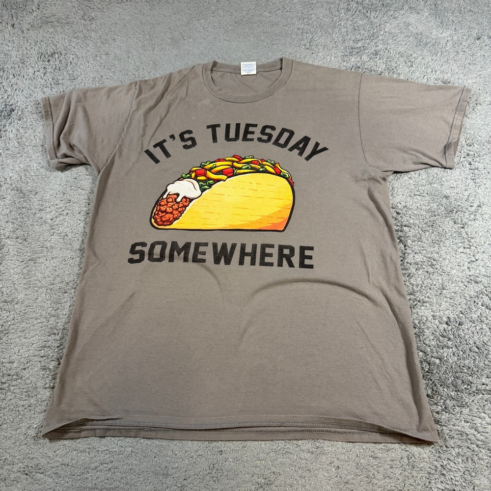 Port & Company Mens L Gray Taco Tuesday It's Tuesday Somewhere Graphic T Shirt
